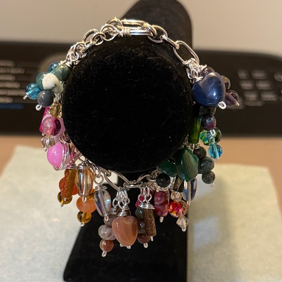 Aventurine,Agate,Tourmaline,Jasper,Heart Charm Bracelet with Drawbench beads - Picture 3 of 11